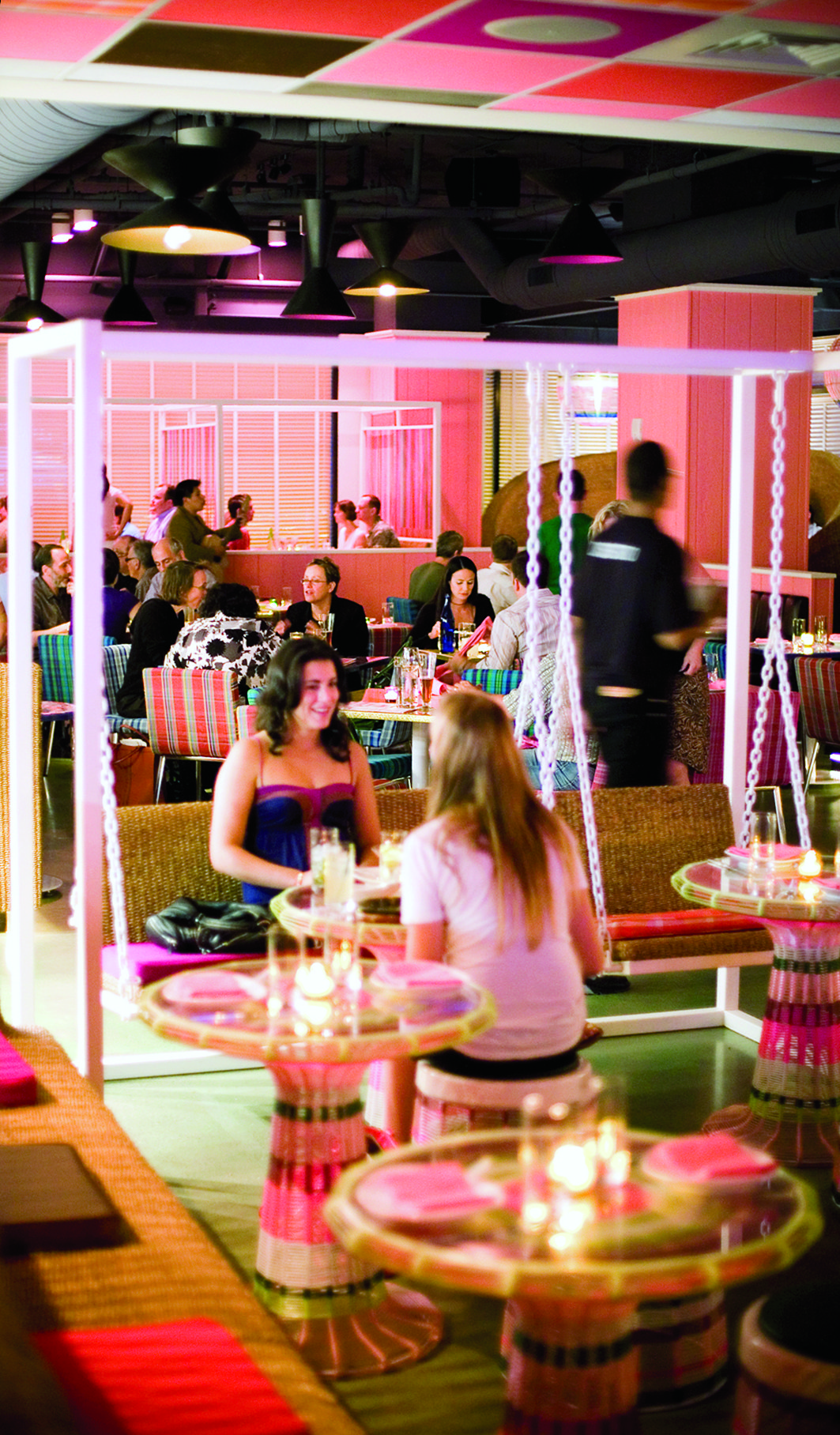 Distrito features a Mexico city theme, with Tequila and mezcal taking center stage in cocktails, alongside Mexican beers and Latin American wines.