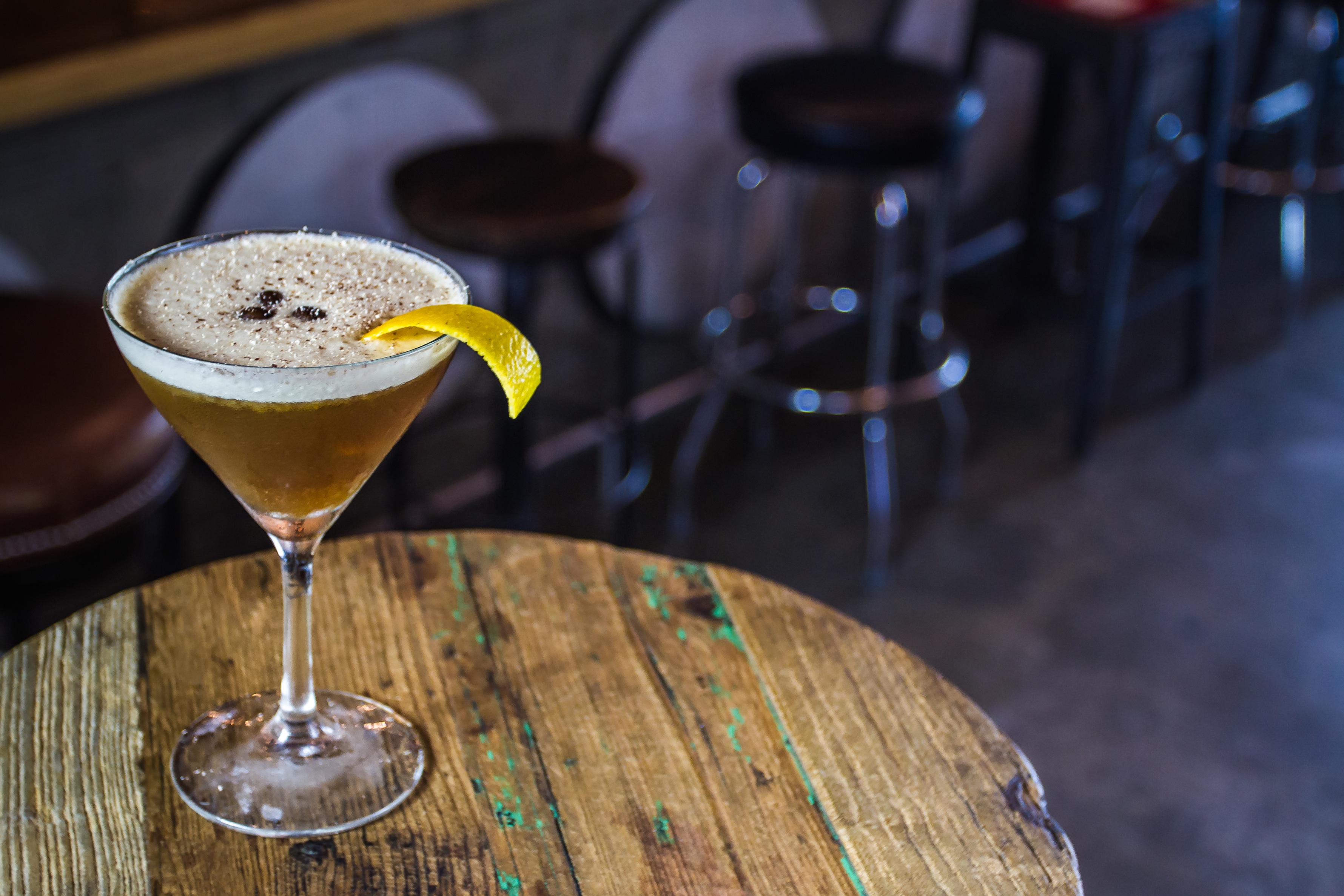 At Miami’s Radio Bar, the 12AM Call Time eschews tropical flavors by blending Flor de Caña Grand Reserve 7-year-old rum with house-made espresso and toffee-peanut extracts and a citrus peel.