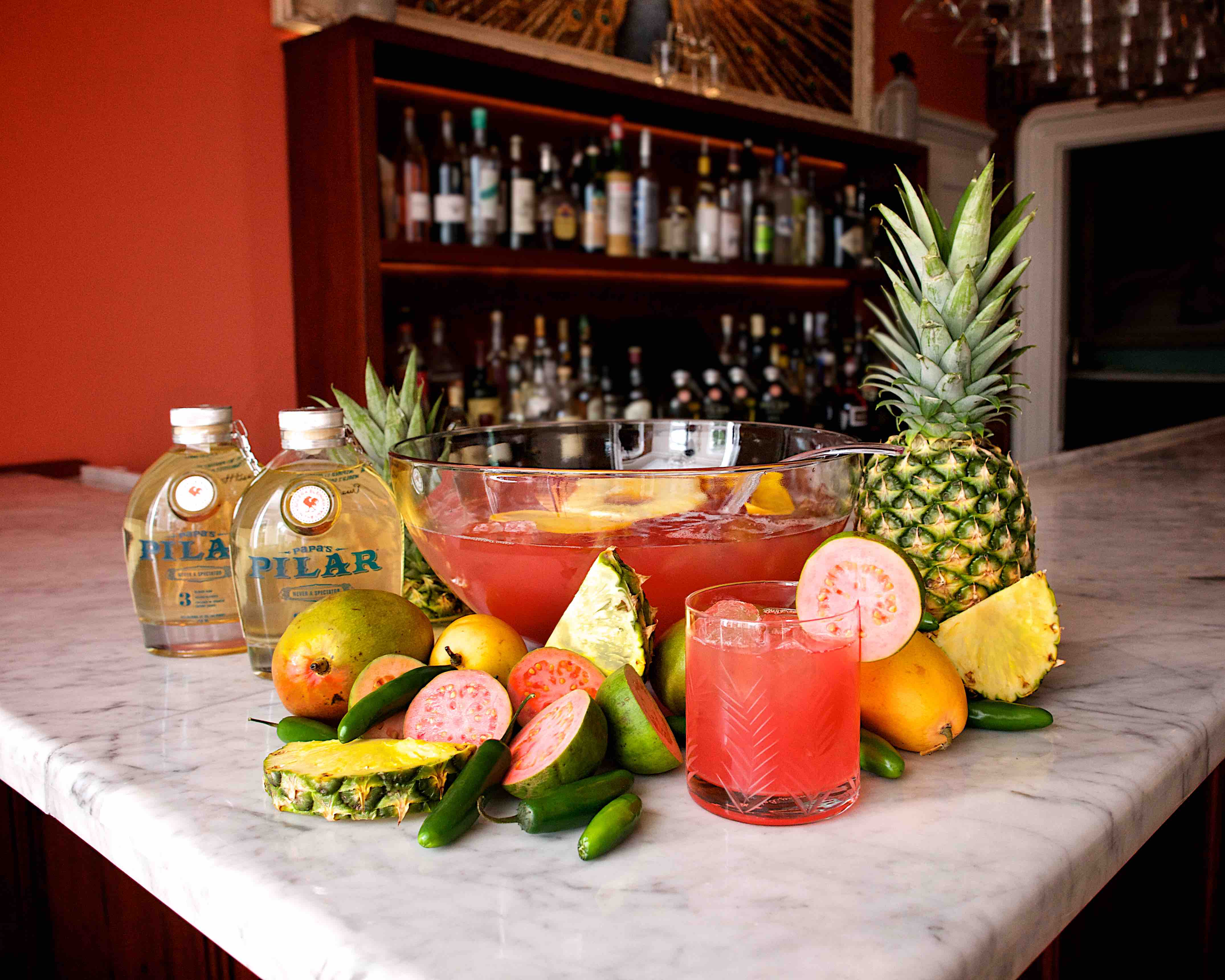 The Catch & Release punch, made with Papa’s Pilar Blonde rum, follows a time-honored  Caribbean formula: one part sour, two parts sweet, three parts strong and four parts weak.