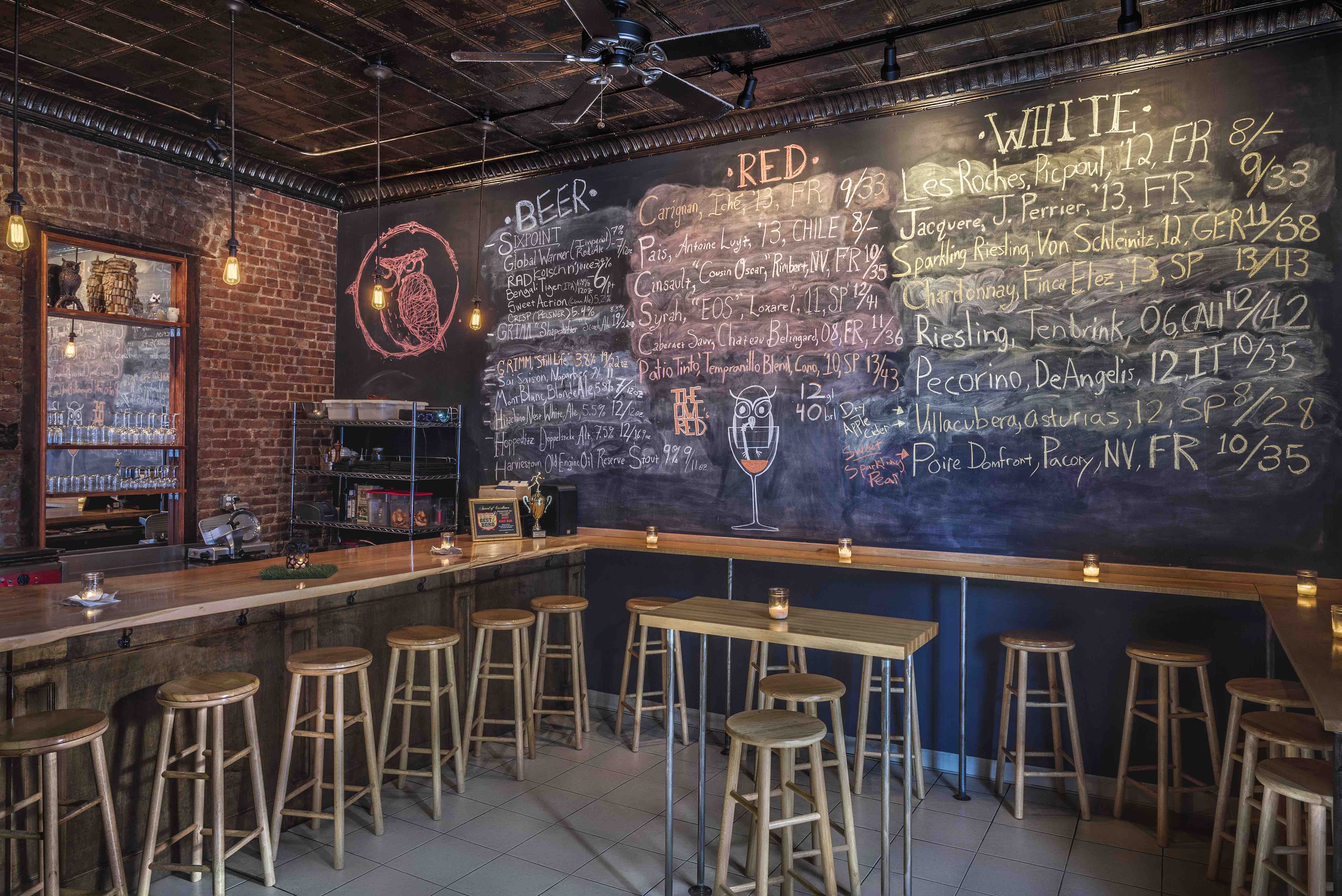 The Owl’s Head wine bar in Bay Ridge has a rotating variety of unusual wines and offers a locally made house blend, The Owl’s Red.
