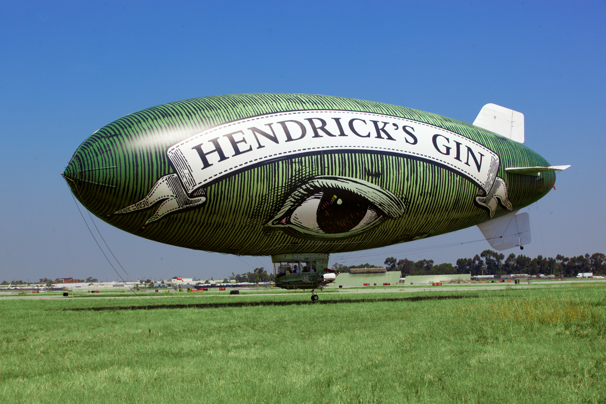 The cucumber-shaped Hendrick's dirigible highlights the brand's nontraditional flavor profile.