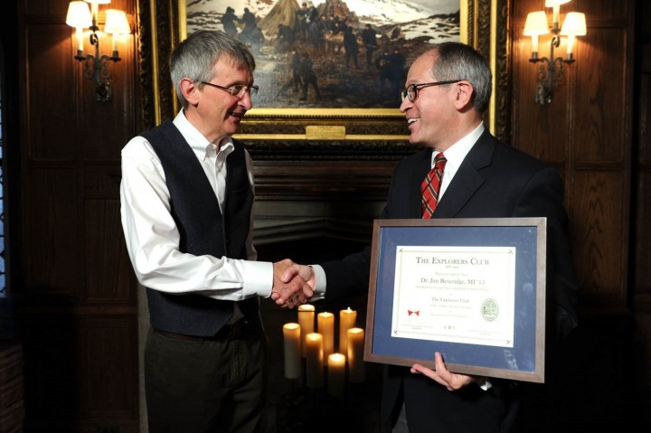 Johnnie Walker master blender Jim Beveridge (left) was welcomed into The Explorers Club by executive director Will Roseman (right) on September 30<sup>th</sup> at the organization’s headquarters in New York City. The Club hosted the launch of Johnnie Walker’s “Joy Will Take You Further” campaign.