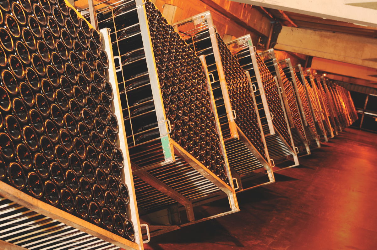 An on-premise program for Nicolas Feuillate (cellar above) aims to position Champagne as an everyday luxury that's best paired with food.
