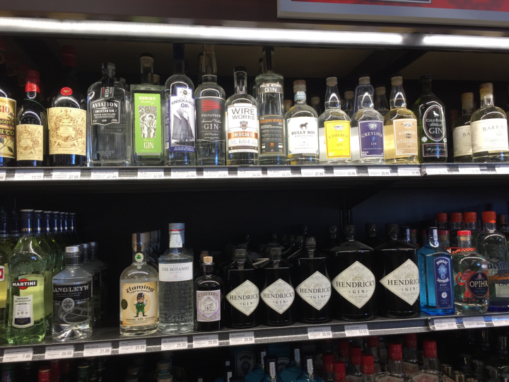 Smaller boutique gin labels are seeing great success at Boston-area retailer Kappy's Fine Wine & Spirits (gin shelves pictured), as they compete for shelf space against major brands like Hendrick's, Tanqueray and Bombay Sapphire.