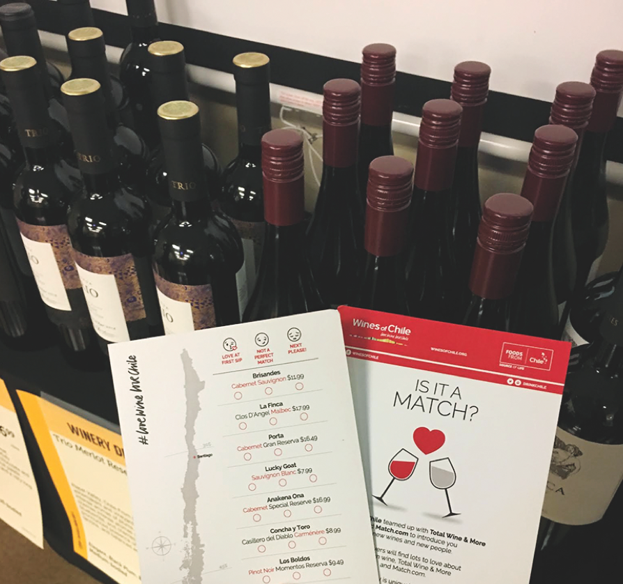 Match.com users tasted wine courtesy of Wines of Chile (comment cards pictured) at speed dating events held at Total Wine & More locations nationwide.