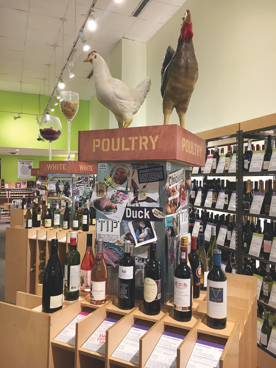 On Bottlerocket's Poultry island (pictured), a frequently updated selection of wine pairings is offered for dishes featuring duck, chicken, turkey or game birds.