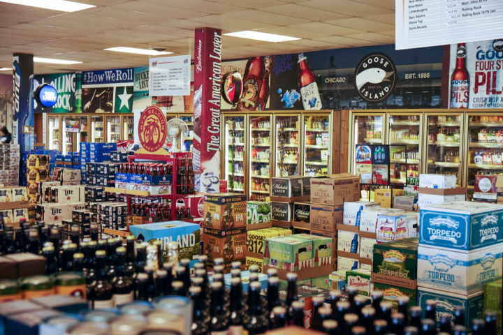 Cork Liquors stocks roughly 1,500 beer SKUs, with major domestic brands accounting for the bulk of beer sales (beer cases at Cork's flagship Columbus store pictured). Craft offerings, especially IPAs and local Indiana brews, have been rapidly gaining traction at the chain.