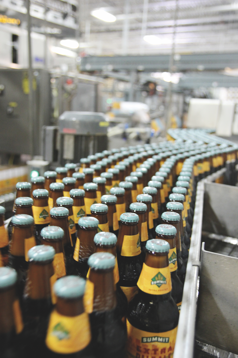 The brewery produced 125,000 31-gallon barrels of beer in 2016 (bottling line pictured).
