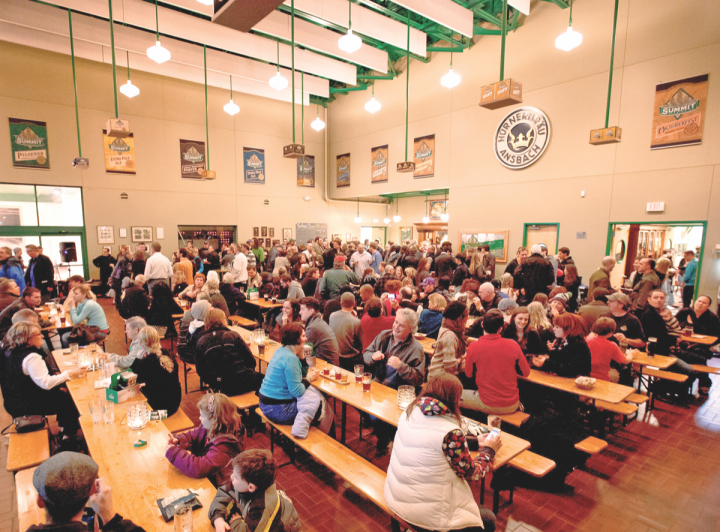 Located in St. Paul, Minnesota, Summit's brewery features a beer hall (pictured).