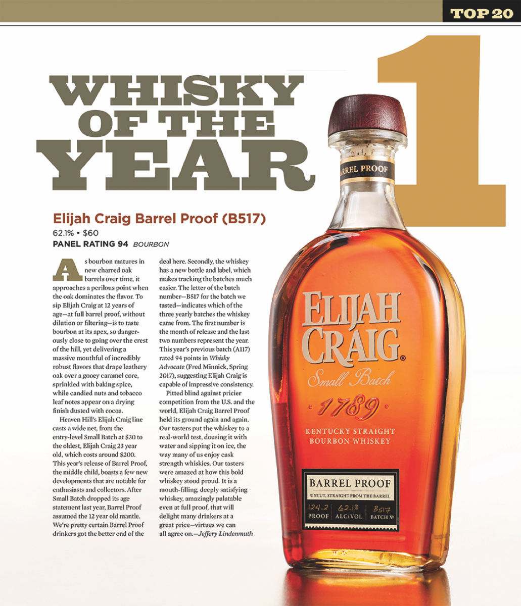 Elijah Craig Barrel Proof was named Whisky of the Year for 2017 by Market Watch sister publication Whisky Advocate.