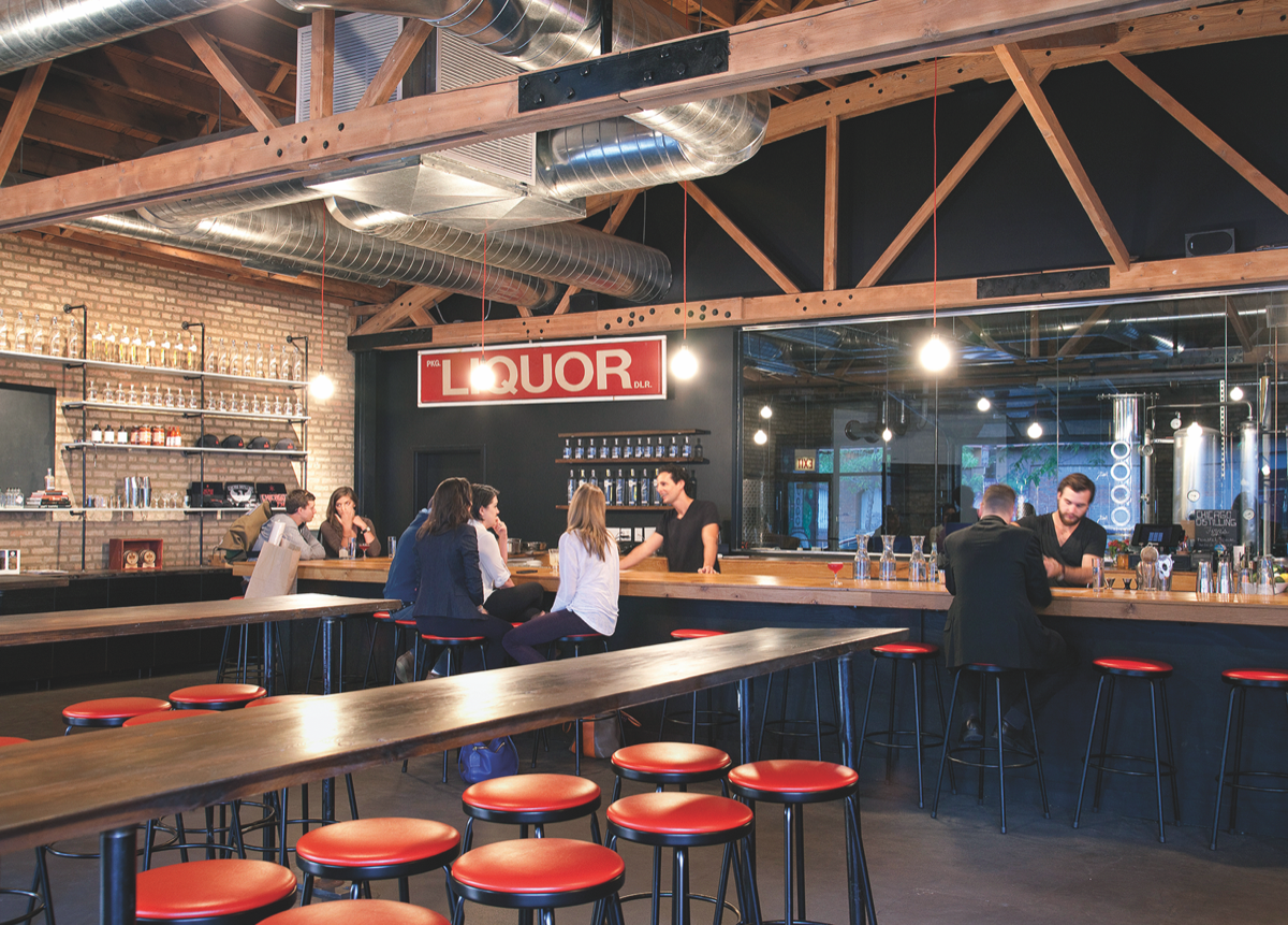 Multiple Chicago area distillers are looking to expand their distribution. Chicago Distilling Co. (lounge pictured) plans to add five more states to its current four-state portfolio this year.