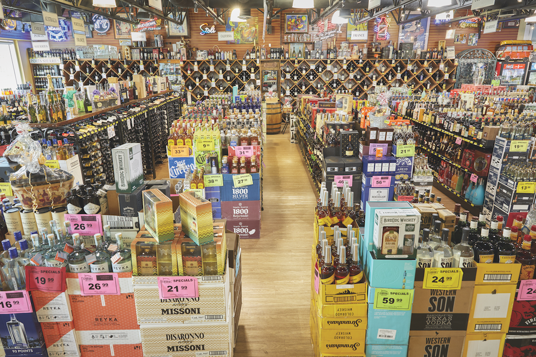 Craft and imported beers (shelves pictured) far outperform mainstream domestic brands at Jensen's. 
