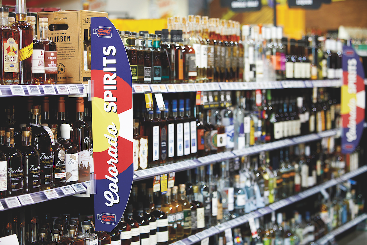 At Molly's Spirits (pictured) in Lakeside, Colorado, 100 linear feet of hometown spirits greet consumers as they walk in the door. 