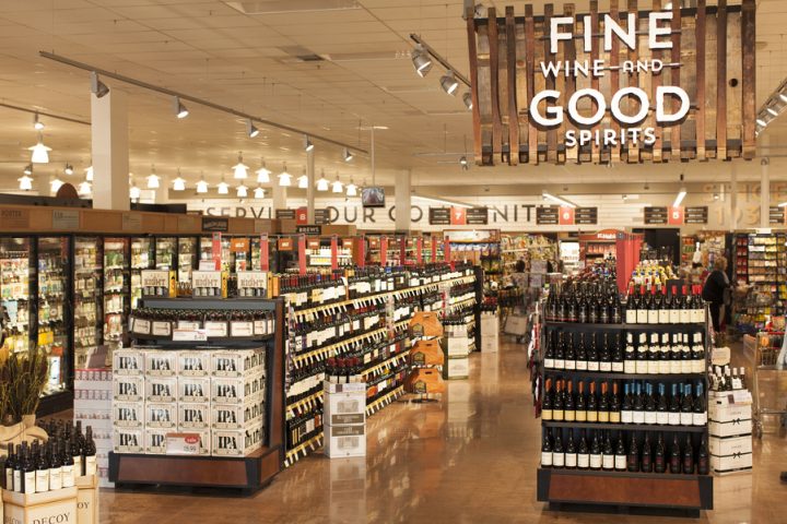 Individual beverage alcohol departments at Raley's stores (Granite Bay, California unit pictured) each have their own footprints.