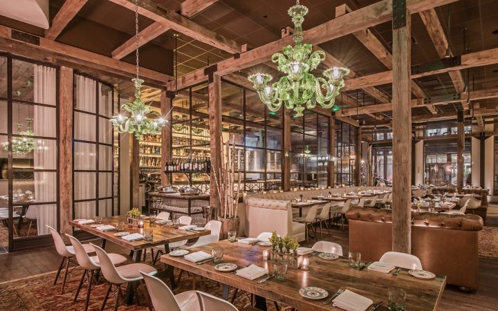 The Guild House (interior pictured) from Cameron Mitchell Restaurants is an artisanal venue that offers a seasonal, farm-to-table menu. The restaurant partnered with Columbus-based Watershed Distillery on a personalized gin for the premise.