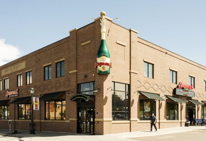 Argonaut Wine & Liquor in Denver (exterior pictured) takes advantage of the wine holiday packaging and displays that are offered by suppliers, using them to create the store's holiday vibe each winter.