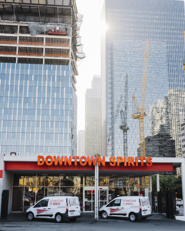 Downtown Spirits (exterior pictured) is located close to Amazon’s mammoth Seattle campus in the South Lake Union neighborhood.