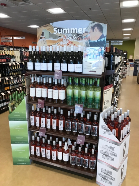 Beverage retailers such as the Pennsylvania Liquor Control Board (wine display pictured) are seeing rosé wine continue to rise in popularity, especially during the summer.