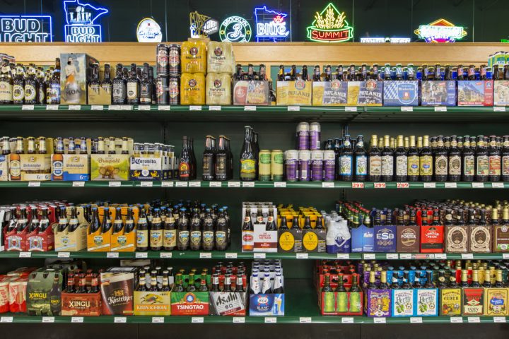 Although wine is the focus at Haskell's, beer (shelves pictured) makes up 18% of sales, with the section comprising both craft and big-name offerings.