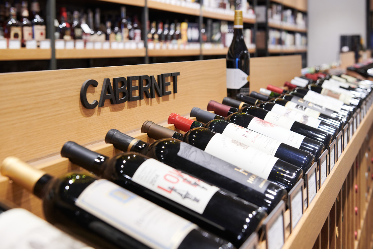 Fine wine (Cabernet Sauvignon display at Downtown Crossing store pictured) from Old World regions dominates at Gordon’s, comprising 55% of overall sales.
