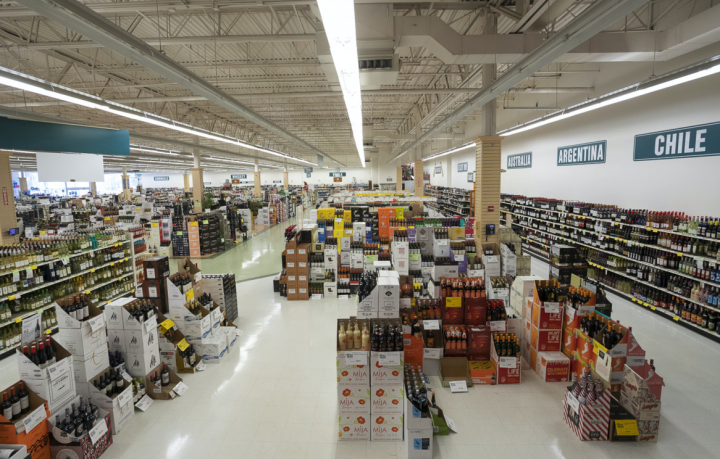 At Exit 9, wine ( oor display pictured) makes up 54% percent of sales, with spirits comprising 45% percent. The store constantly brings in new products, alerting customers about them through Facebook and Instagram posts and email newsletters.