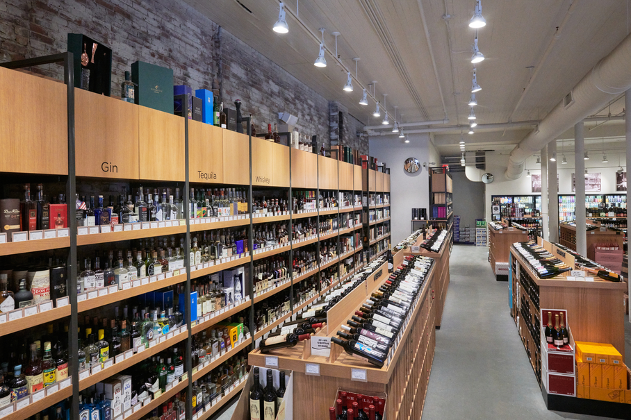 Spirits (display wall pictured), namely whisk(e)y, Tequila, and gin, account for 30% of revenue at Gordon's.
