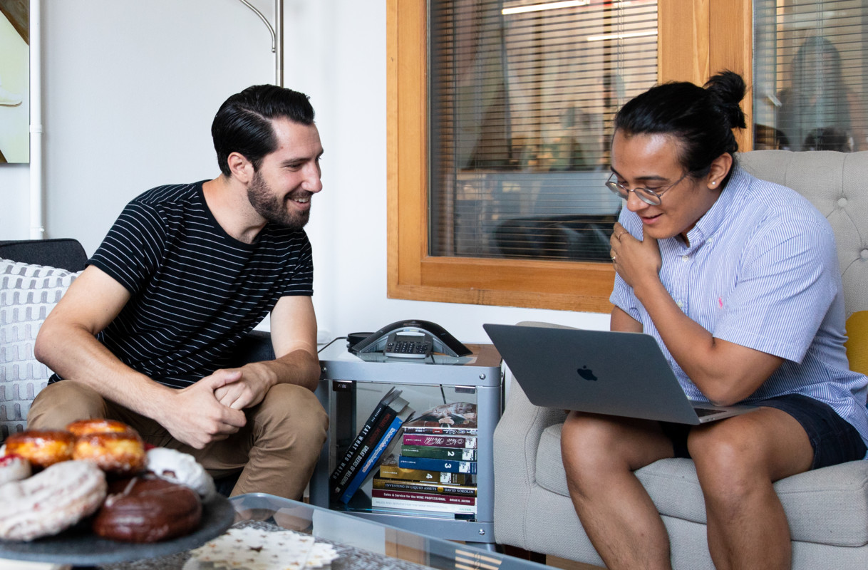SevenFifty (CEO and co-founder Aaron Sherman and data analyst Antonio Robayo pictured) partners with 1,000 distributors to market their products to on- and off-premise accounts. 