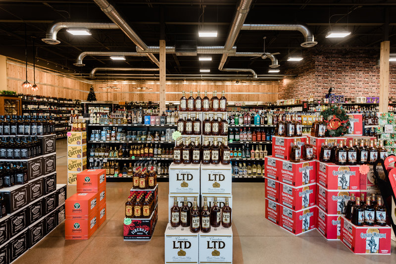 Cap n’ Cork’s spirits selection (displays pictured) includes 3,500 SKUs at its stores. Spirits are the largest category at the Fort Wayne, Indiana company, accounting for 42% of sales.