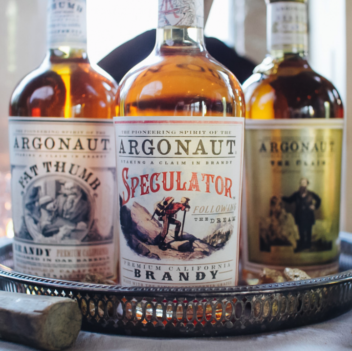 E. & J. Gallo’s Argonaut brandy line features three offerings (pictured): Speculator ($38 a 750-ml.), Saloon Strength ($38, on-premise only), and Fat Thumb ($50).