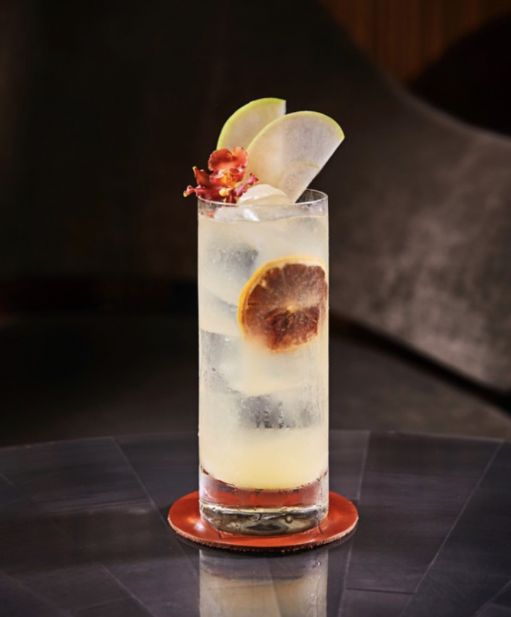 MO Bar + Lounge’s bar manager Lora Nefiodchina’s Flying Lotus (pictured) blends Russian Standard vodka, house-made jasmine green tea syrup, green apple purée, and lemon juice. 