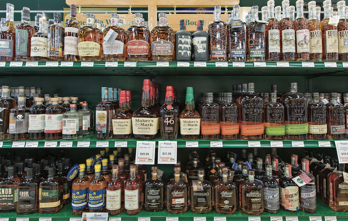 As the Covid-19 pandemic gripped the nation, beverage alcohol retail bucked the negative economic trends, surging at robust double-digit rates. Whiskies (Bourbon shelves at Haskell’s in Minneapolis pictured) showed strong growth from an already-large base.