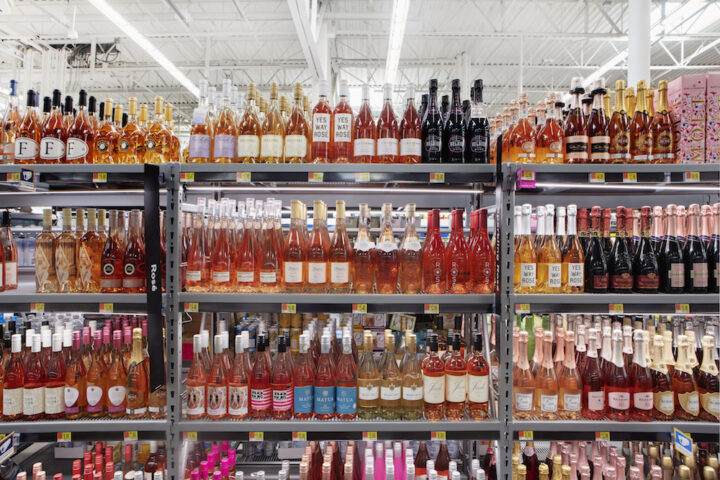 Walmart customers have been gravitating toward broader trends such as rosé (shelves pictured).