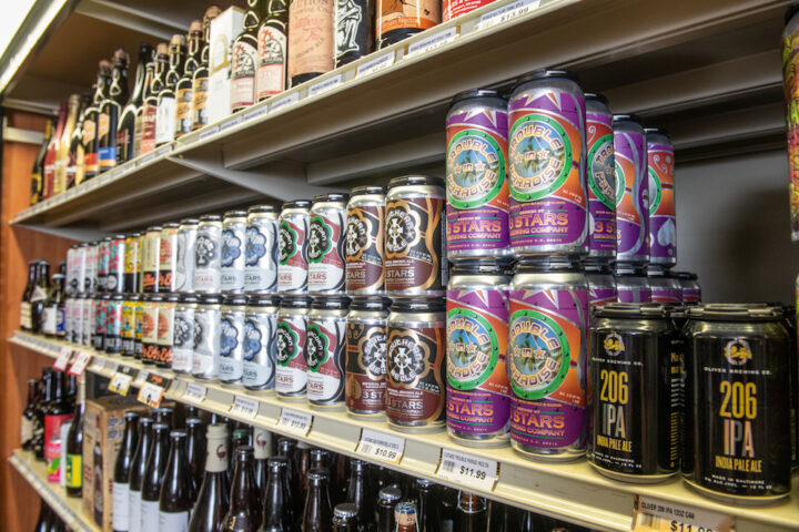 Oktoberfest beers are gaining steam at Kreston (beer shelves pictured) this fall, craft IPAs, pilsners, and sour beers leading the charge.