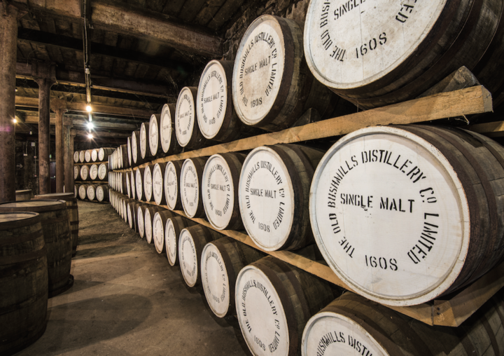 Cuervo-owned Bushmills (barrels pictured) is embracing innovation as well as its historic past. Growing to nearly 200,000 cases from 170,000 in 2015, the brand is promoting new blends such as the Bourbon barrel-aged Red Bush to bring in new consumers.