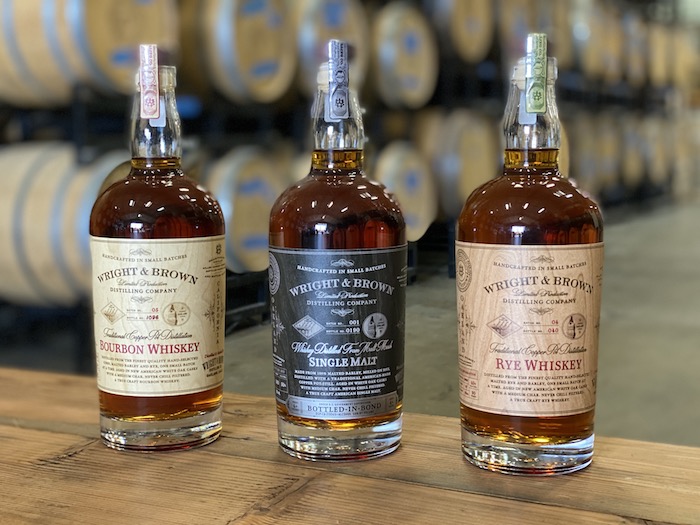 The ability to ship directly to consumers during the Covid-19 pandemic has made a big difference for craft distillers in California such as Wright & Brown (lineup pictured), which focuses on creating small-batch spirits using locally sourced ingredients.