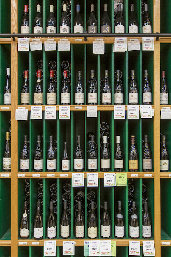 At Haskell's, wine sales (wine wall pictured) remain strong, with popular labels including Lockwood Cabernet Sauvignon and Kendall-Jackson Chardonnay.