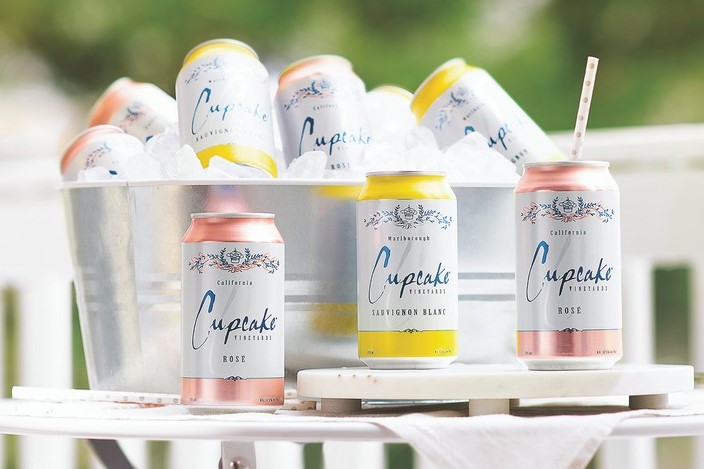 In addition to focusing on innovations like canned wine (pictured), Cupcake Vineyards is tapping into trends with its recent introductions of LightHearted rosé, a low-alcohol and low-calorie offering, as well as its rosé Prosecco.