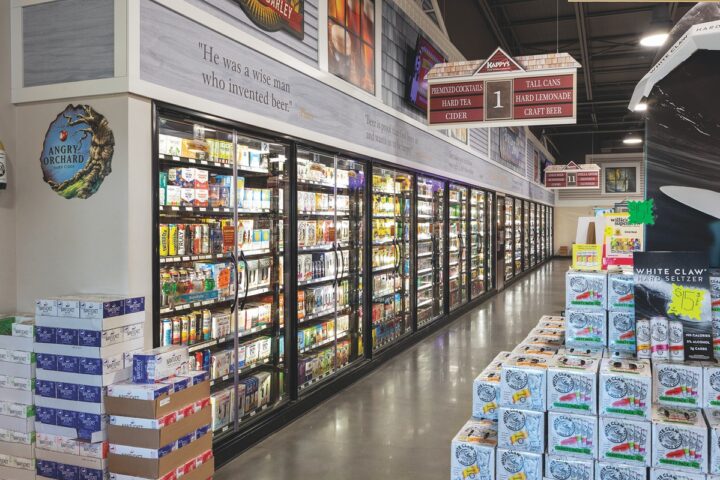 At the nine Kappy’s stores, space is at a premium. While most range between 10,000 square feet and 15,000 square feet, the smallest has 9,300 and the largest, in Hyannis (beer cooler pictured), encompasses 23,000 square feet of selling space.