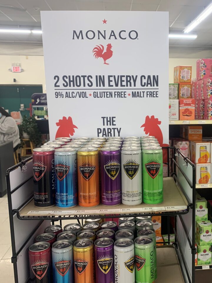 Spirits-based RTDs did well over the summer at Viscount Wines & Liquor in New York (Monaco canned cocktails display pictured).