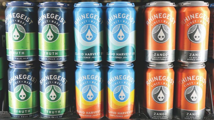 At Crown Liquors (Rhinegeist cans pictured) in Indiana, most new beer entrants to the store are in canned format, and general manager Will Moore believes the trend away from glass is here to stay.