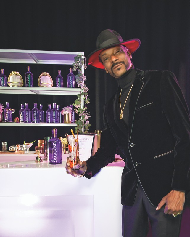 Other fast-growing super-premium gins include Indoggo—from rapper Snoop Dogg (pictured) and Prestige Beverage Group—which roughly doubled their case depletions from 2020 to 2021.