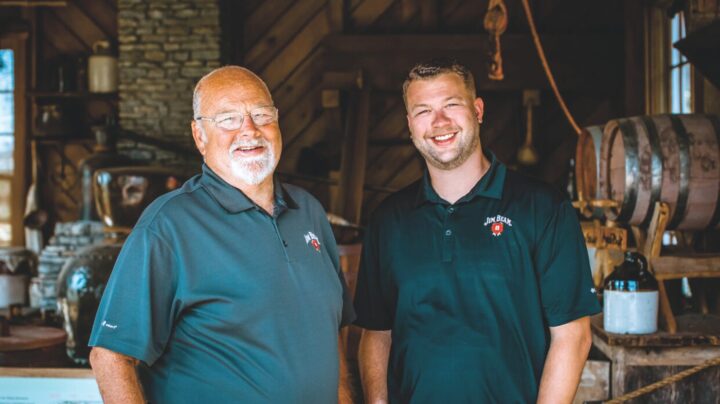 The Fred B. Noe Distillery in Clermont, Kentucky, opened in dedication to seventh-generation Beam master distiller Fred Noe (pictured with son Freddie) last year.