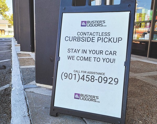 In Memphis, Tennessee, Buster’s Liquors & Wines (sign pictured) says curbside pickup now accounts for nearly 9% of its sales.