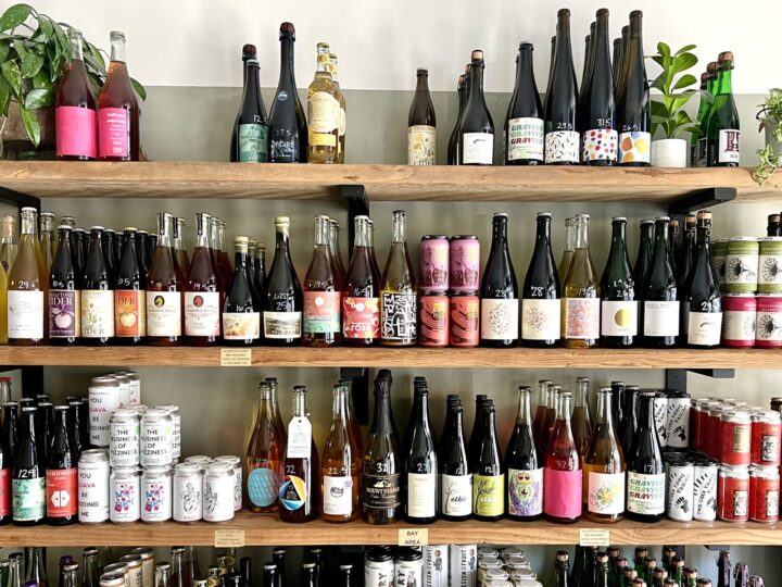 Redfield Cider Bar & Bottle Shop in Oakland, California carries 140 cider SKUs (selection pictured) and pours 10 ciders on tap.