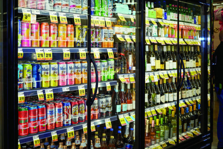 Save Mart stores stock about 260 beer SKUs, 800 wine SKUs, and 400 spirits SKUs. Wine is the biggest category, and Save Mart stores stock several of their white wine SKUs in coolers (pictured) for a store-to-table shopping experience.