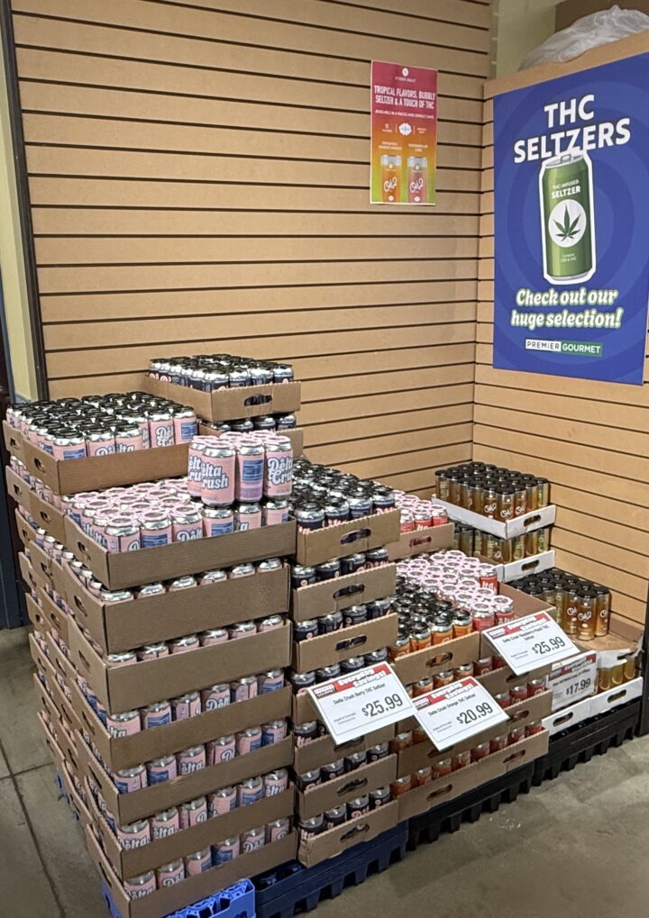 At Premier Gourmet in Amherst, New York (display pictured), THC beverage sales this summer are 2.5 times what they were last year.