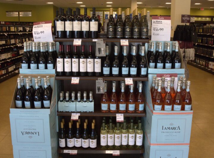 At the PLCB's Fine Wine & Good Spirits stores, No.-5 brand La Marca (display pictured) was up single digits in units and dollar sales year-to-date through August 19 despite looming tariffs.