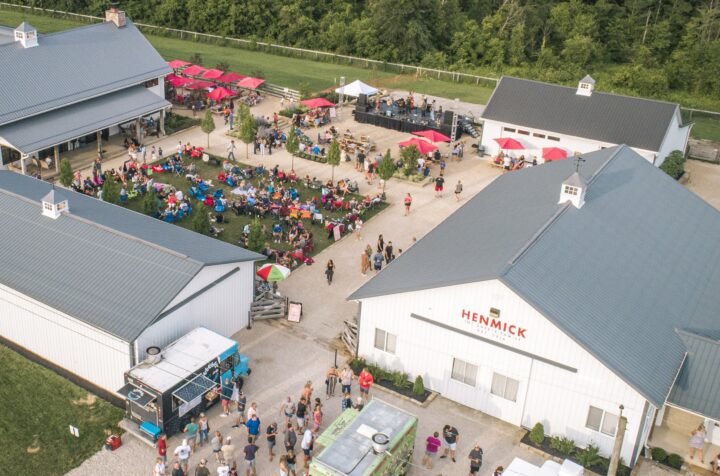 In Delaware, Ohio, Henmick Farm & Brewery features a beer garden with picnic tables and fire pits that often hosts events.