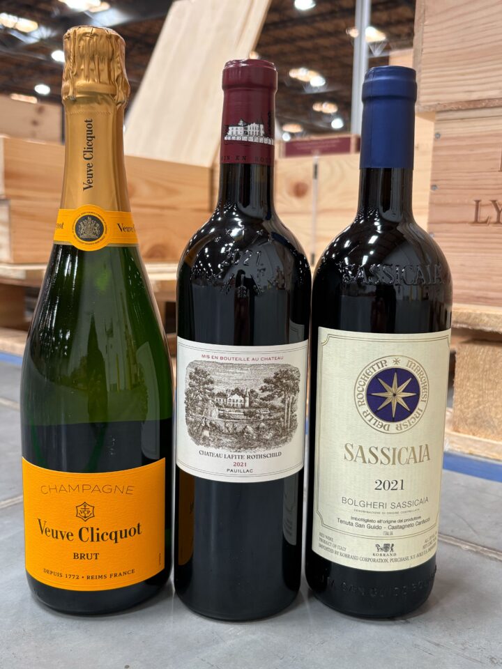 Top-selling wine brands at Wine.com include imports Veuve Clicquot Yellow Label Brut, Chateau Lafite Rothschild Pauillac, and the 2022 Tenuta San Guido Bolgheri Sassicaia (pictured).