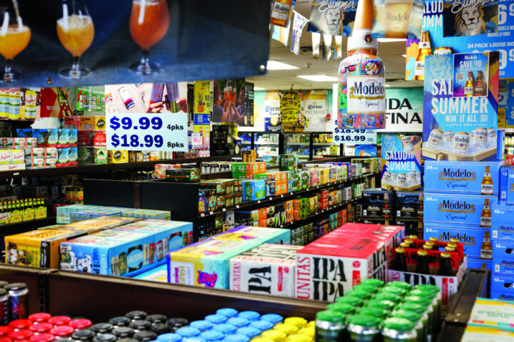 Kreston stocks roughly 2,000 beer SKUs (shelving pictured). Imported beers are popular, according to the Krestons, who also note that the non-alcohol sector is gaining ground. The store now has four cooler doors dedicated to the niche category.